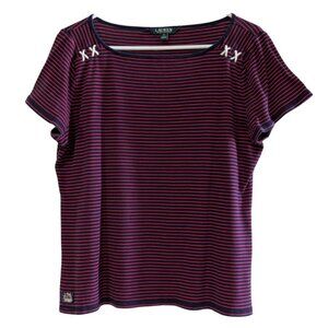 Lauren by Ralph Lauren Women's Striped Short Sleeve T-Shirt, Red Blue, Size XL